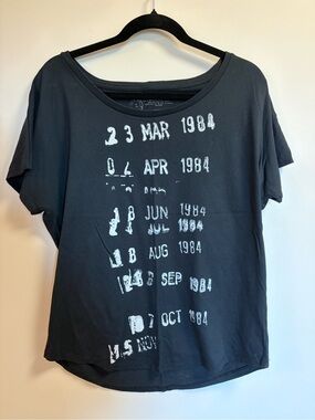 Out of Print Black Crewneck Tee with White Library Date Graphic